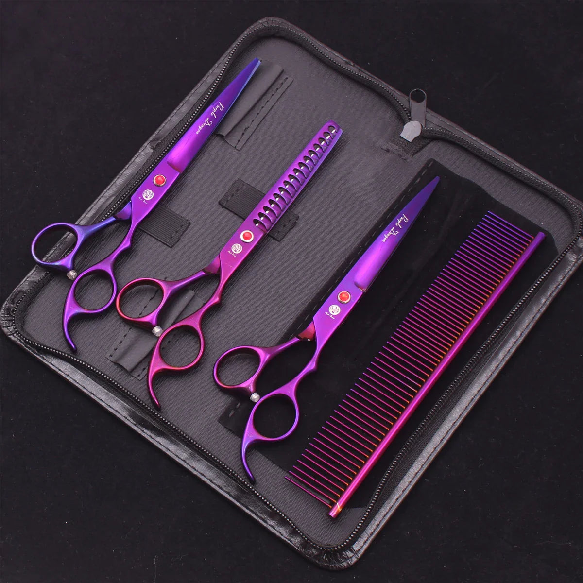 7-Inch (19.5 cm) Stainless Steel Pet Grooming Scissors Kit – Straight, Thinning, Chunker & Curved Shears Z3003YG-Zi-D4