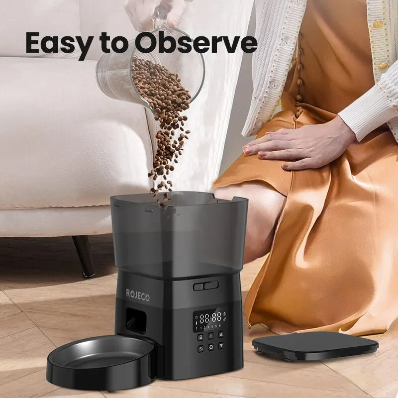 Automatic Pet Feeder Button Version - Programmable LCD Dry Food Dispenser for Cats & Dogs, Rechargeable
