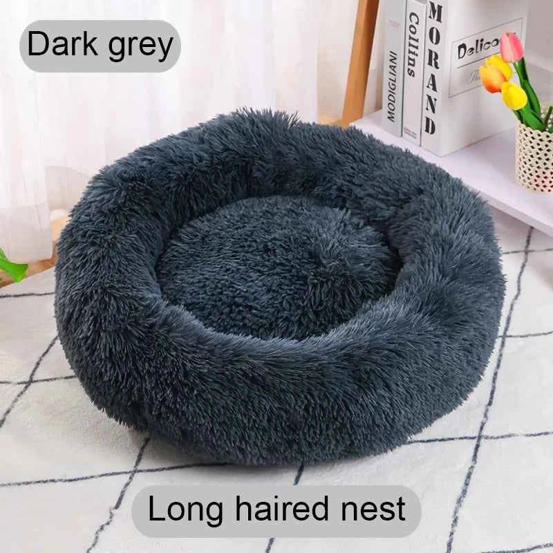 Donut Pet Bed – Calming Round Dog & Cat Bed Soft Plush Cuddler Nest Style 1 Dark grey