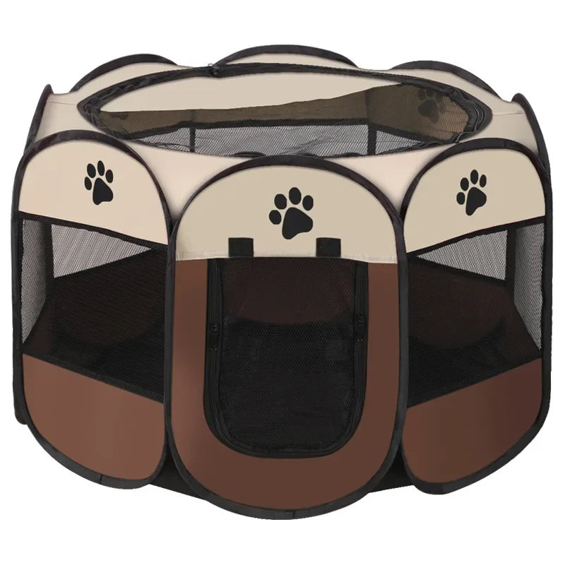 Foldable Pet Tent Kennel Cat Delivery Room Octagonal Fence Puppy Shelter Detachable Summer Pet Tent Outdoor Cat Cage Dog Fences White and Coffee 1 M 91x91x58CM