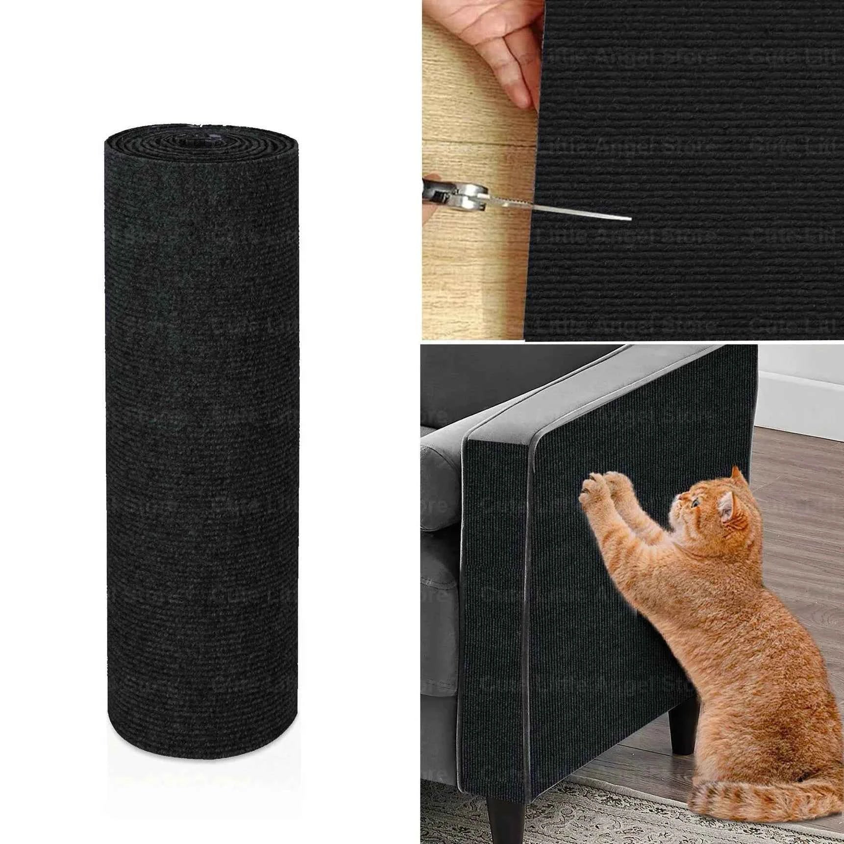 Cat Scratcher Sofa Protector 40x300cm – Self-Adhesive Trimmable Scratch Mat for Furniture Protection Black