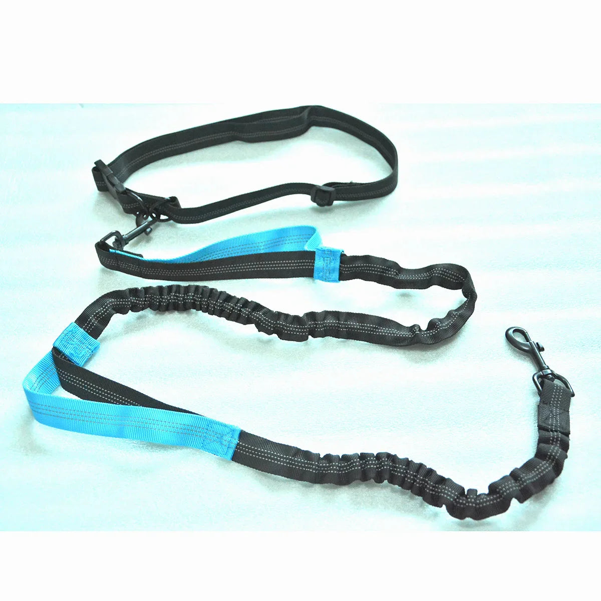 Double Elastic Reflective Hands-Free Running Dog Leash — Retractable Bungee Waist Lead 160–260 cm (63–102 in), Waist 70–120 cm (27–47 in) Blue