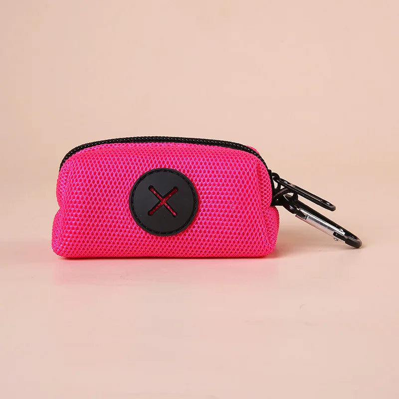 Canvas Dog Poop Bag Holder | Outdoor Pet Waste Bag Dispenser with Carabiner Clip rose red