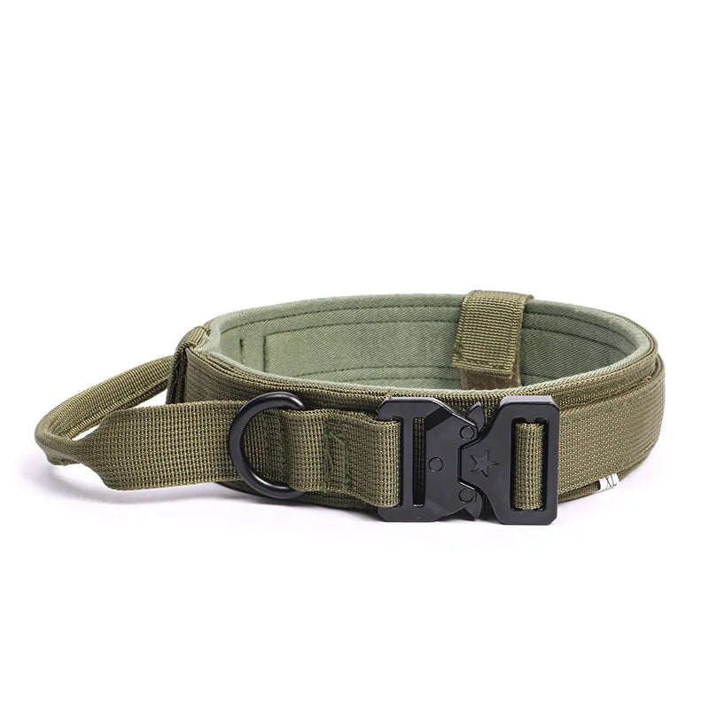Tactical Dog Collar with Handle Heavy Duty Nylon Collar for Medium Large Dogs Adjustable Camo Pet Collar with Metal Buckle Green
