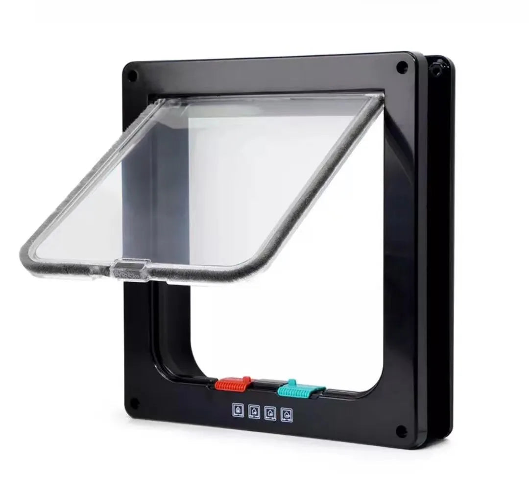 Pet Flap Door with 4-Way Security Lock — ABS Plastic Cat & Small Dog Door Kit Black