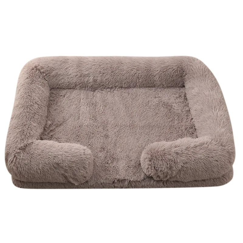 Plush Dog Bed with Removable Cover – Thickened Winter Pet Sofa Pad, Square, Small & Large Beige brown