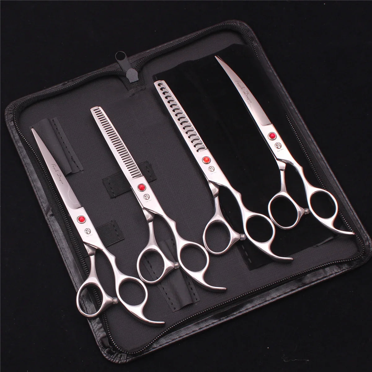 7-Inch (19.5 cm) Stainless Steel Pet Grooming Scissors Kit – Straight, Thinning, Chunker & Curved Shears Z3013-Yin-D4
