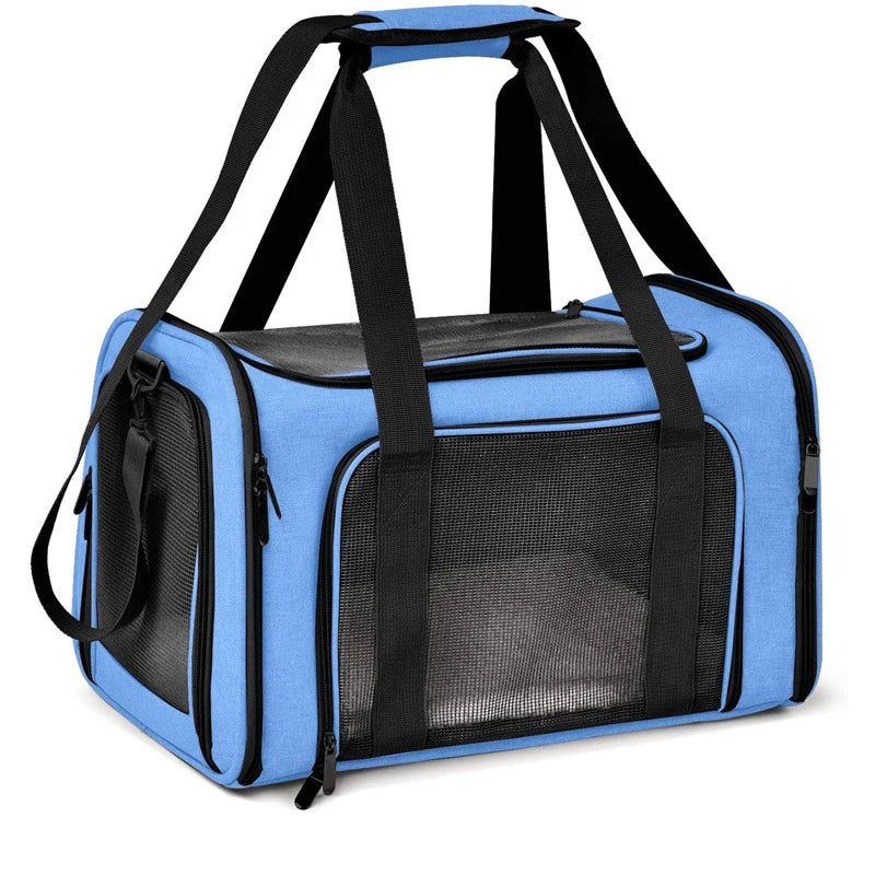 Portable Soft-Sided Pet Carrier Backpack for Dogs & Cats — Airline Approved, Foldable Nylon (M/L/XL) blue