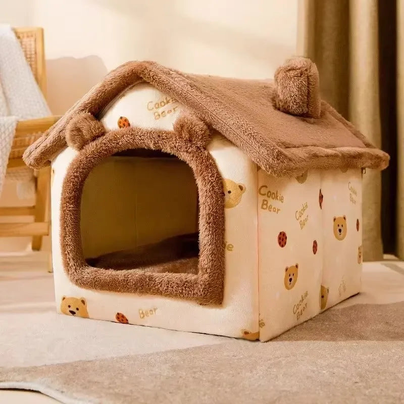 Foldable Plush Pet House Bed — Cozy Winter Dog & Cat Nest, Puppy Cave Sofa for Small & Medium Pets (S/M/L, Removable Cover) 16