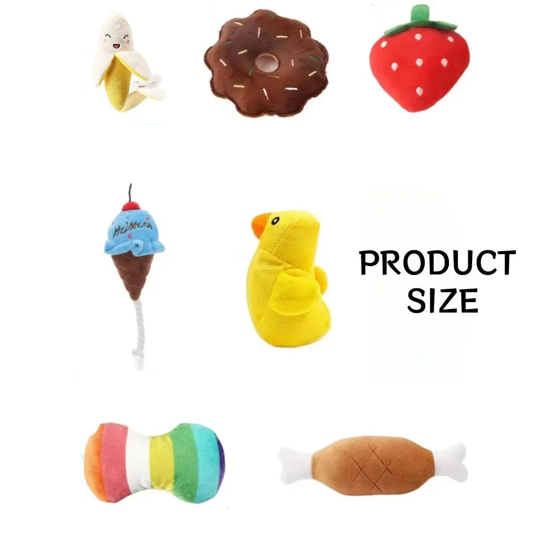 7-Piece Plush Puppy Squeaky Toy Set – Fruit & Vegetable Chew Toys for Dogs mix 7PCS