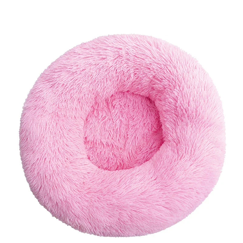 Orthopedic Donut Pet Bed – Calming Anti-Anxiety Round Dog & Cat Sofa, Washable Plush Bolster Bed (Fits 15.7–39.4 in / 40–100 cm) Red Pink