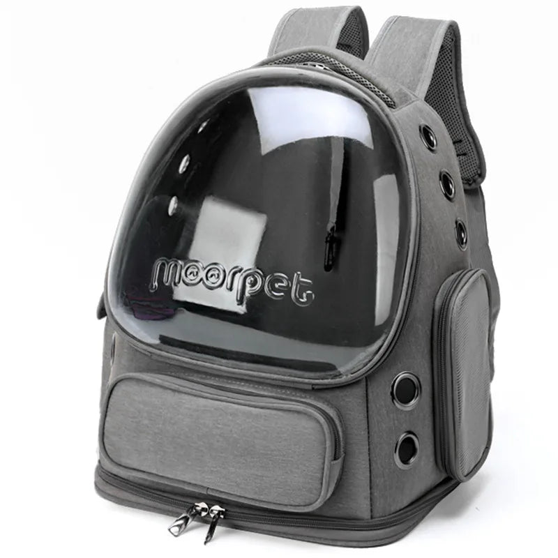 Transparent Foldable Pet Carrier Backpack – 42 x 27 x 34 cm (16.5 x 10.6 x 13.4 in) Clear Cat & Small Dog Travel Bag with Shoulder Strap GRAY XXL
