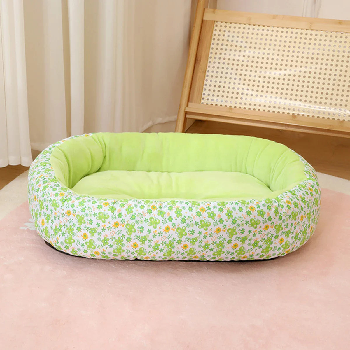 Floral All-Season Dog & Cat Bed — Soft Puppy Pad Sofa for French Bulldog Chihuahua, Sizes S/M/L, 4 Colors Green