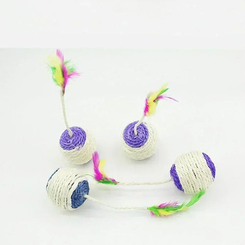 Cat Sisal Scratching Ball Toy | Interactive Feather Toy for Kittens