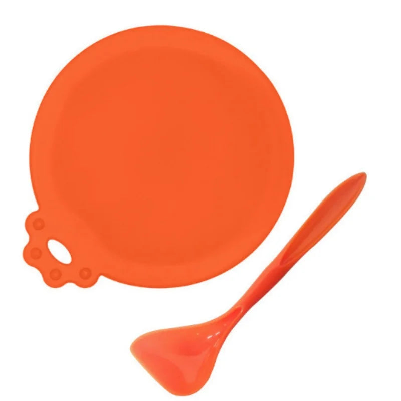 2PCS Reusable Silicone Pet Food Can Cover with Spoon | Airtight Can Lid for Dog and Cat Food Storage orange