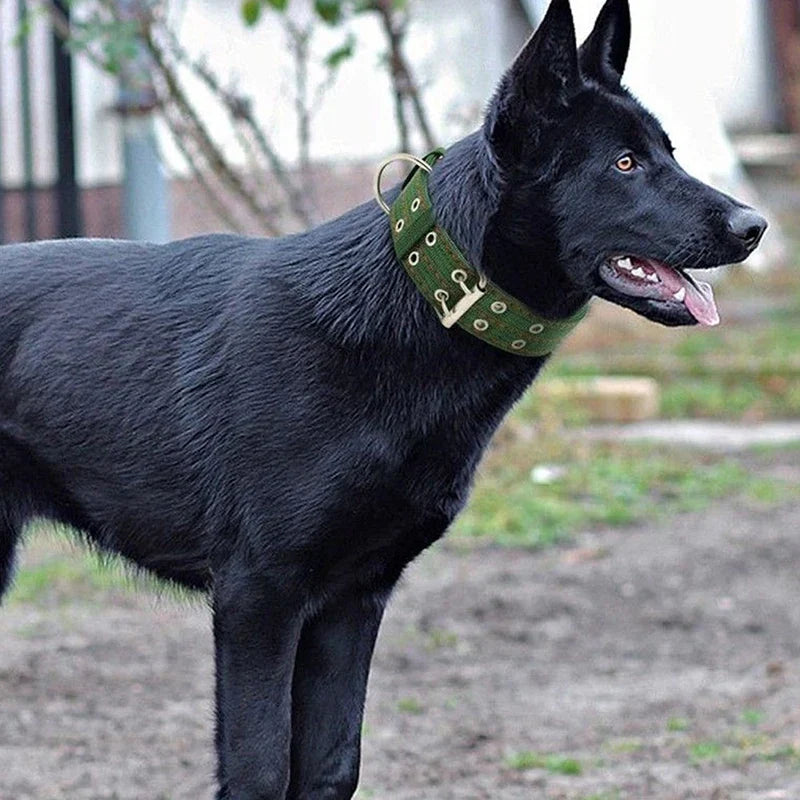Heavy Duty Wide Military Thick Dog Collars for Large Dogs Adjustable Strong Nylon Tactical Pet Collar with 2-Rows Metal Buckle