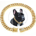 Dog Chain Diamond Cuban Collar Walking Metal Chain Collar with Design Secure Buckle, Pet Cat Cuban Collar Jewelry Accessories Gold
