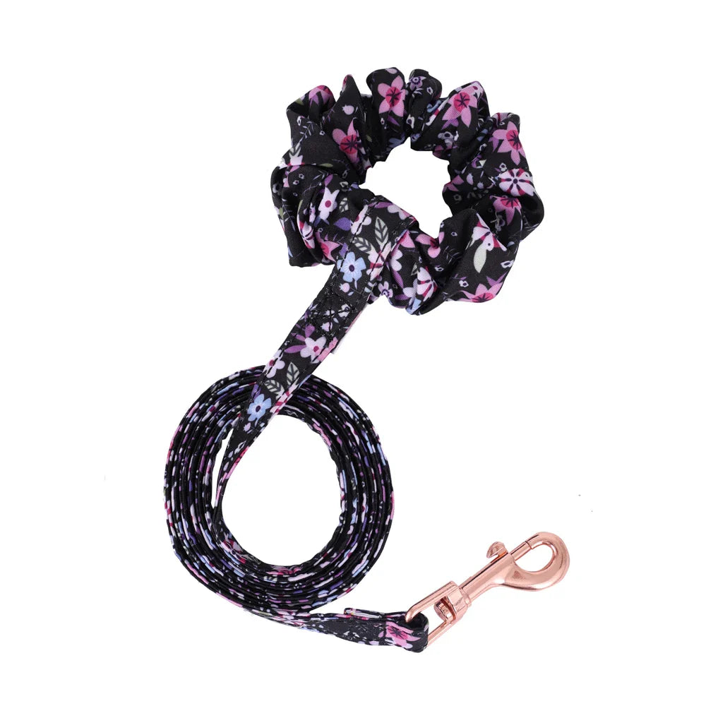 Adjustable Soft Vest Harness & Leash Set for Small & Medium Dogs & Cats – Reflective Printed Puppy Harness with Wrist Leash and Collar Purple leash