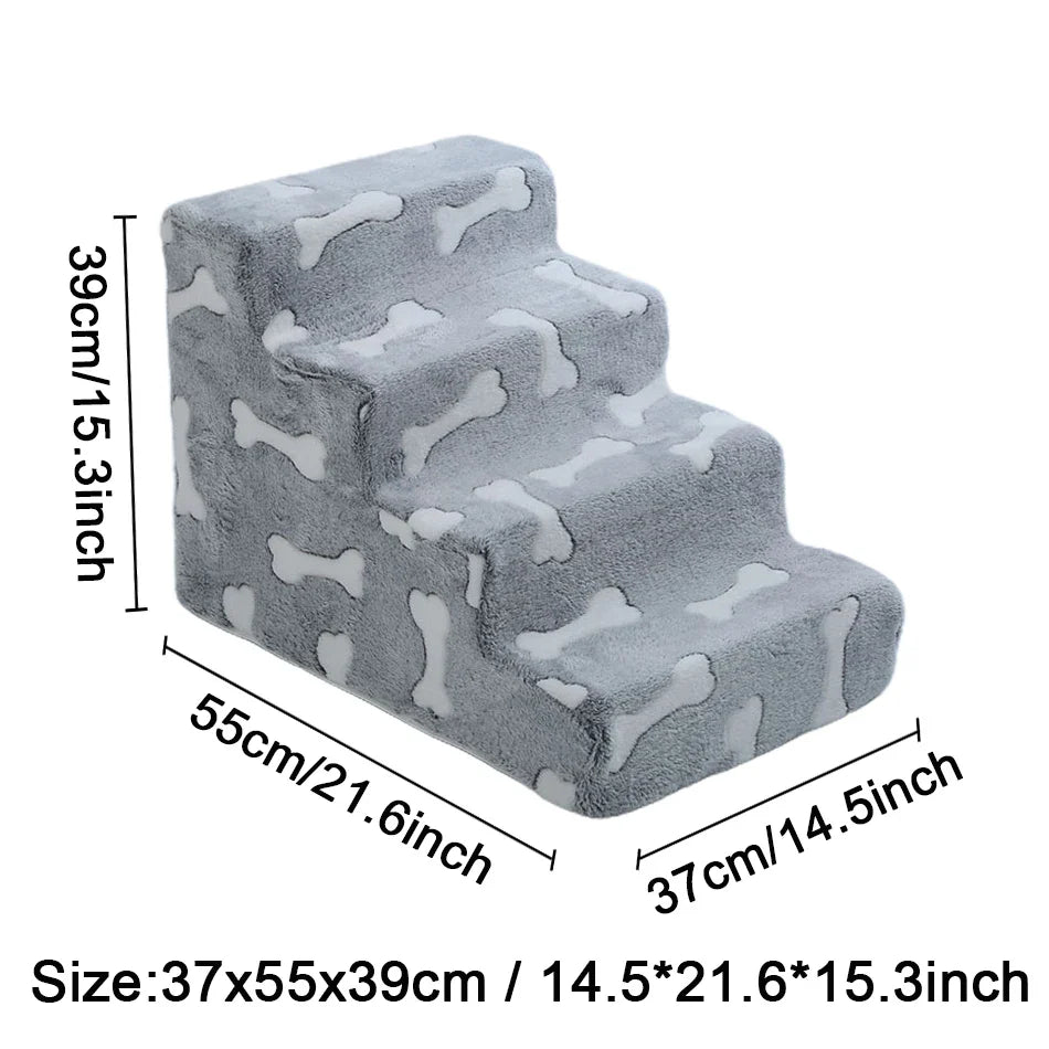 Bone-Shaped 3-Step Pet Stairs Ramp for Dogs & Cats — Soft Foam Sofa & Bed Ladder for Senior Pets 4 steps
