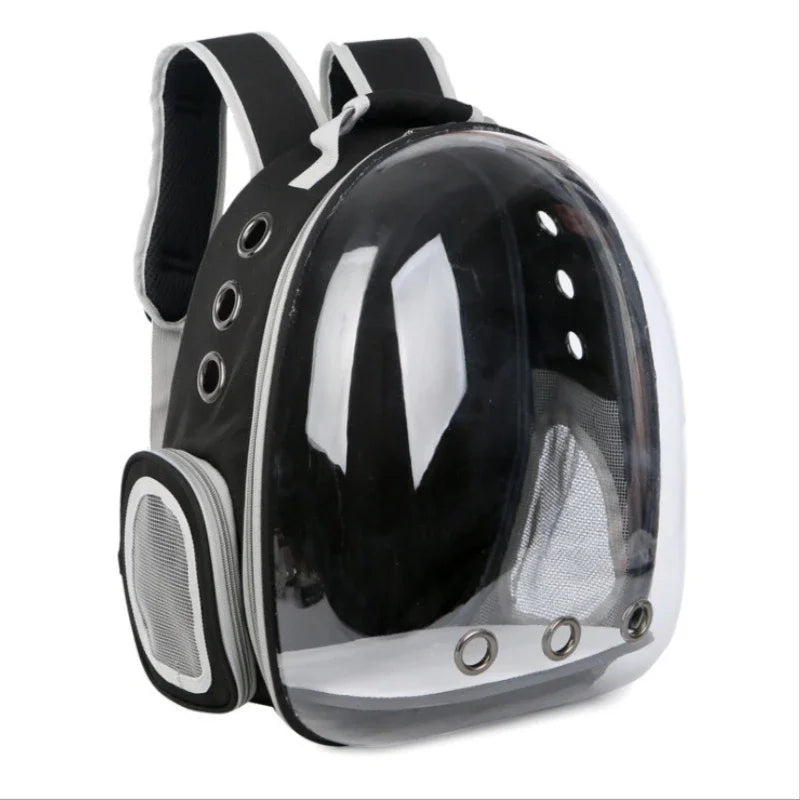 Transparent Bubble Pet Backpack — Breathable Space Capsule Carrier for Cats & Small Dogs, PVC Window & Side Mesh, Zipper Closure Black-Without-Cover China Mainland