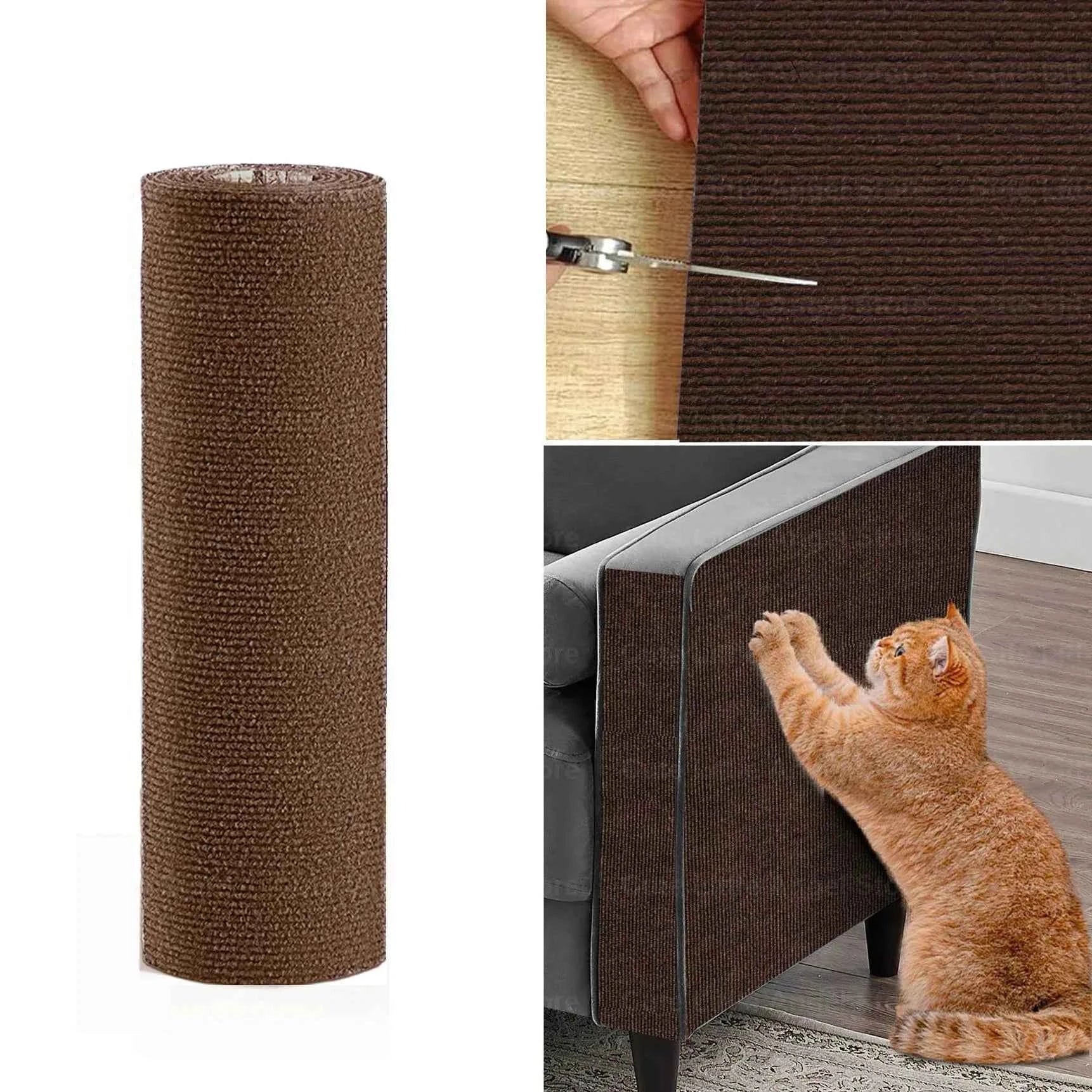 Cat Scratcher Sofa Protector 40x300cm – Self-Adhesive Trimmable Scratch Mat for Furniture Protection Brown