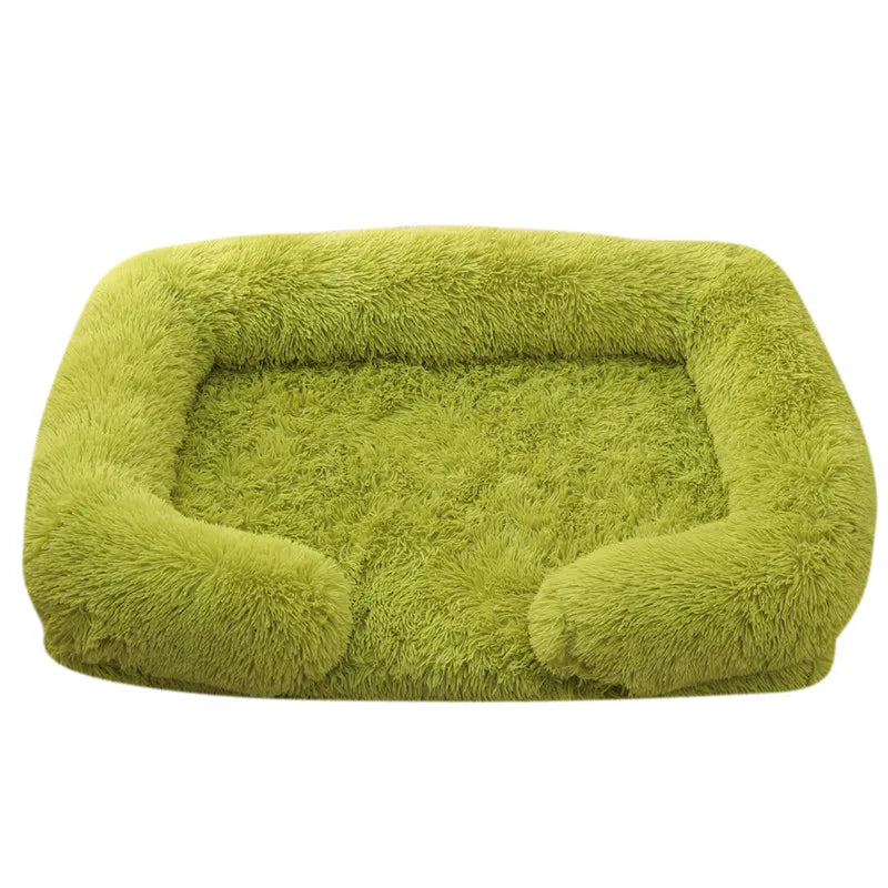 Plush Dog Bed with Removable Cover – Thickened Winter Pet Sofa Pad, Square, Small & Large Apple Green