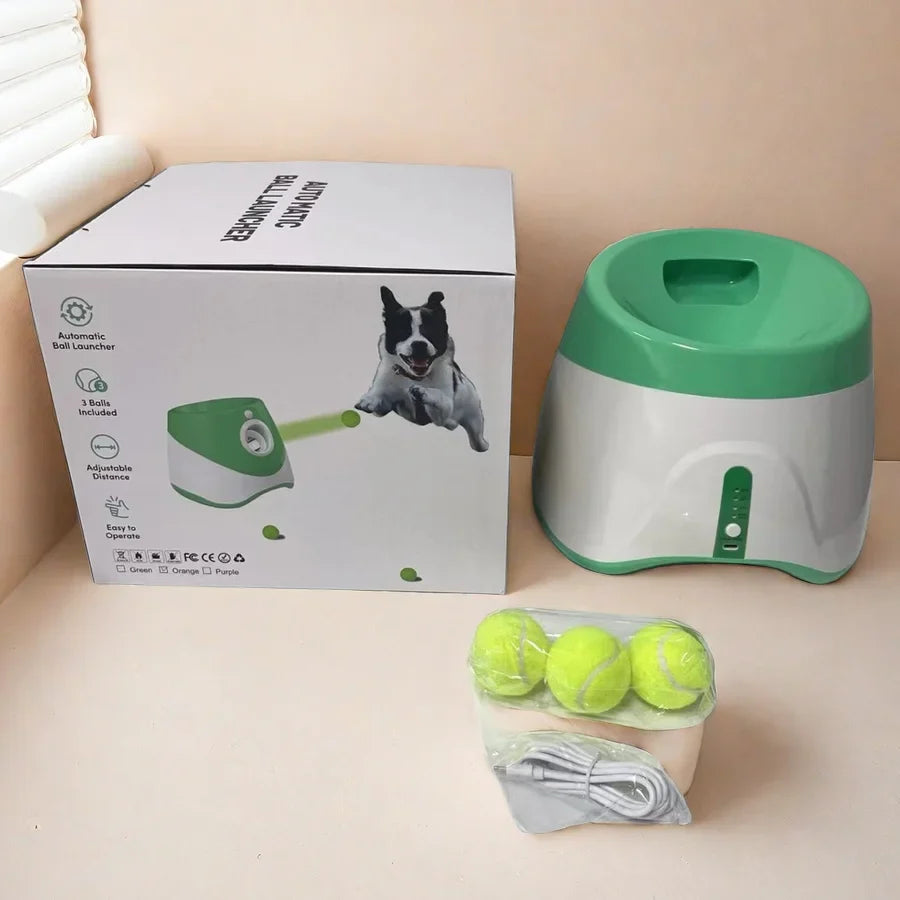 Automatic Dog Ball Launcher – Rechargeable USB Interactive Tennis Thrower, 5.8 cm Balls for Medium & Large Dogs green