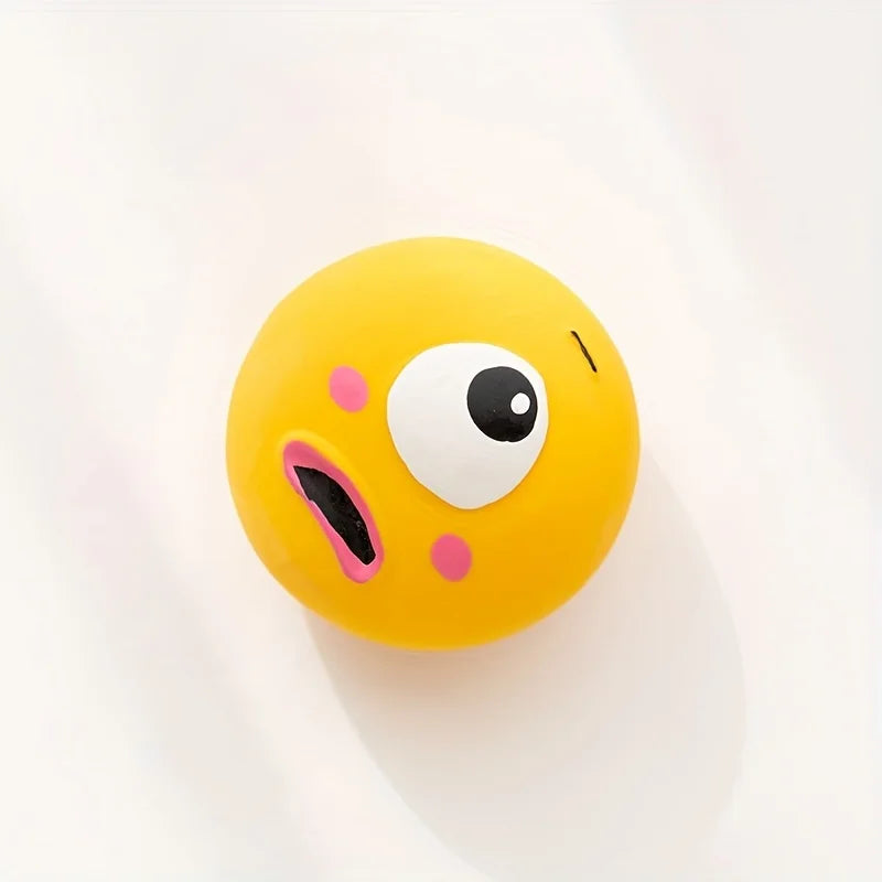 Cartoon Big Eye Squeaky Rubber Dog Ball – Durable Interactive Chew Toy for Dogs Yellow