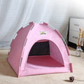 Foldable Cat & Small Dog Tent Bed — Portable Breathable Plush Pet House with Summer Cooling Mat Four Seasons pink