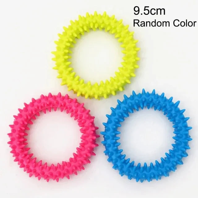 Bite-Resistant Rubber Spiked Dog Chew Toy for Small Dogs — Teeth Cleaning Squeaky Training Toy (1-Pack) Thorn Ring Random Color