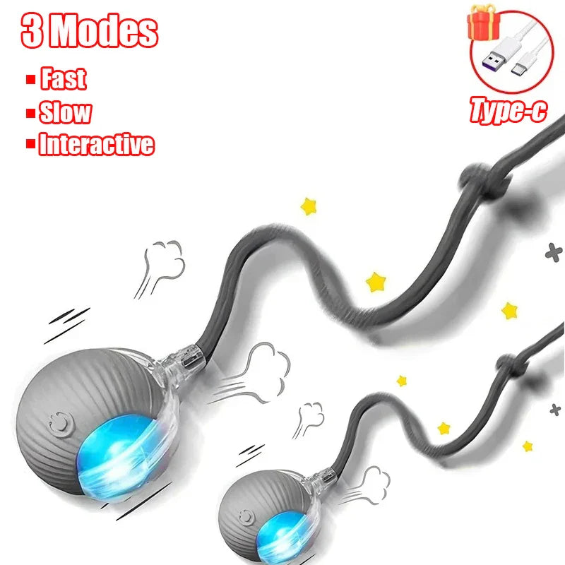 Interactive Automatic Rolling Ball Toy for Cats and Dogs, Rechargeable Smart Pet Toy with Faux Tail 2PCS Grey