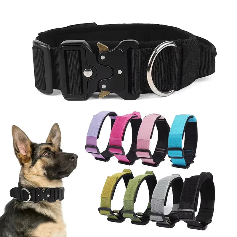 Adjustable Tactical Dog Collar with Metal Buckle Outdoor Walking Training Durable Nylon Collars for Medium Big Dogs Pet Supplies