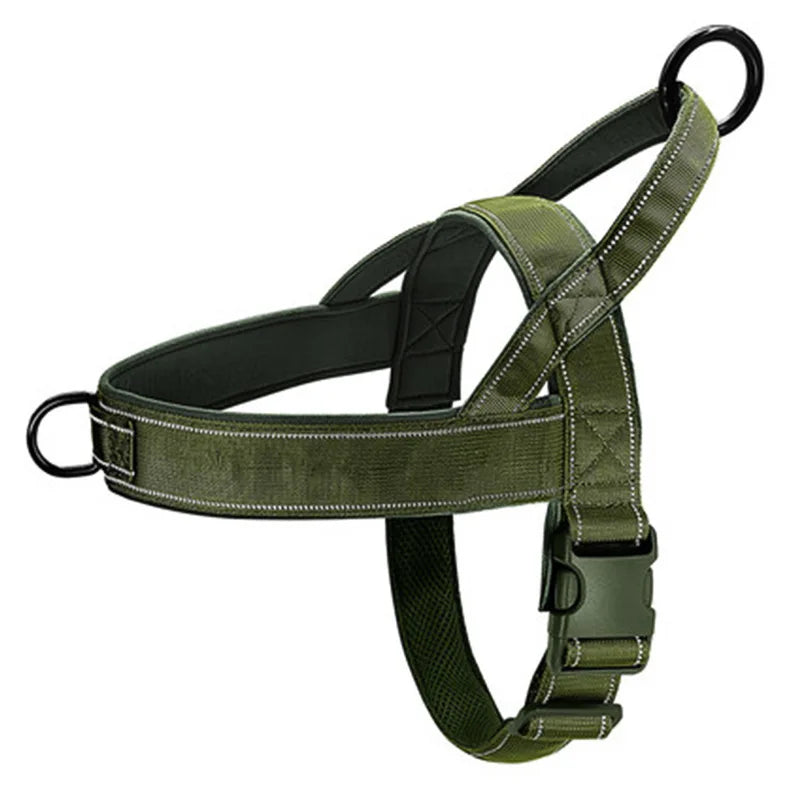 Tactical Anti-Pull Dog Harness - 1000D Nylon Adjustable for Large Dogs, Outdoor Training Vest with Handle & Reflective green L