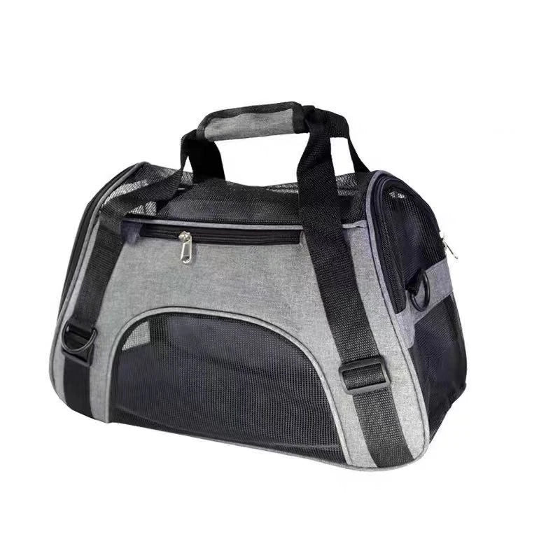 Portable Mesh Pet Carrier – Breathable Foldable Travel Handbag for Cats & Small Dogs grey
