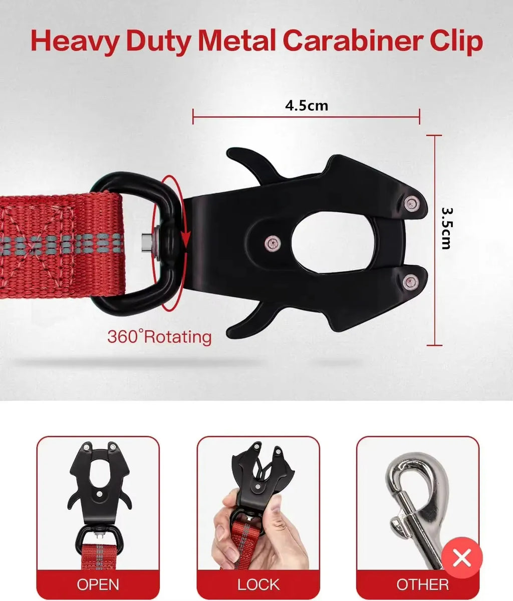 Tactical Dog Leash Heavy Duty, 4-6FT Shock Absorbing Bungee Lead with 2 Padded Handle, Metal Carabiner Clip, Car Seatbelt