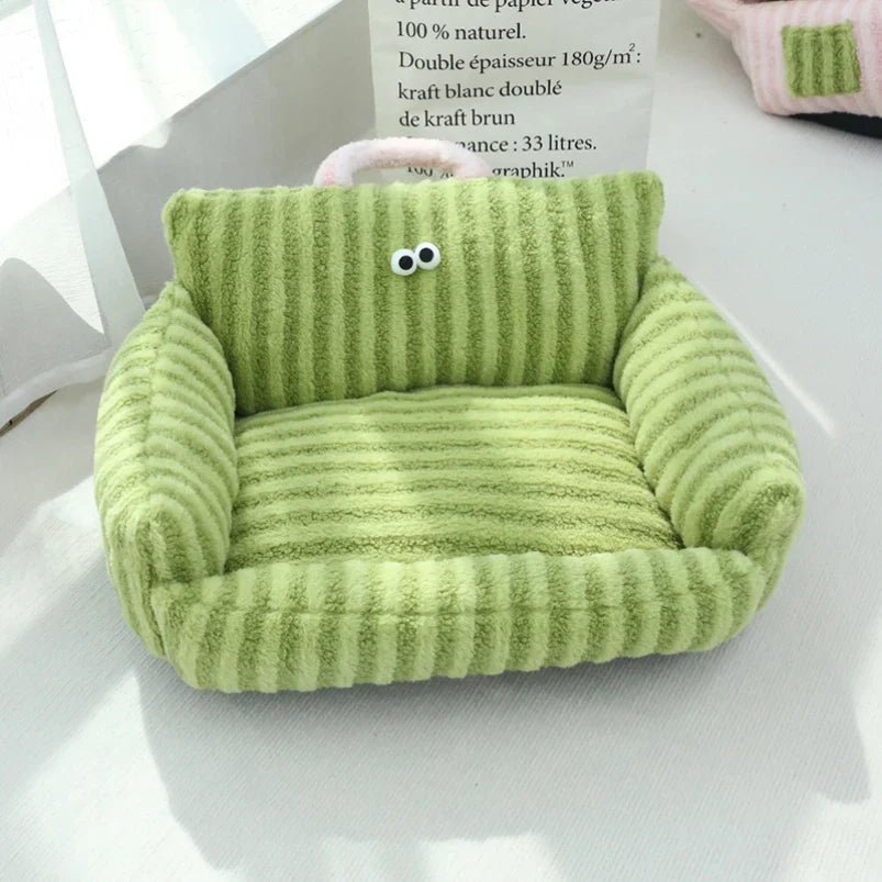 Winter Warm Pet Sofa Bed — Plush Kennel Cushion for Small Dogs & Cats grass green
