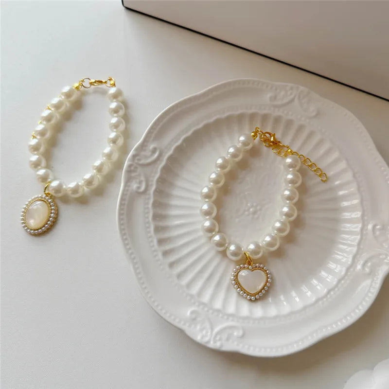 New Pet Collar Pearl Love Necklace Cat Jewelry Cute Collar Puppy Accessories Dog Chain Chihuahua Wedding Jewelry Stuff