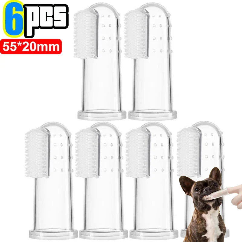 Silicone Soft Pet Finger Cuff Toothbrush | Dog & Cat Teeth Cleaning Tool 6pcs-no box