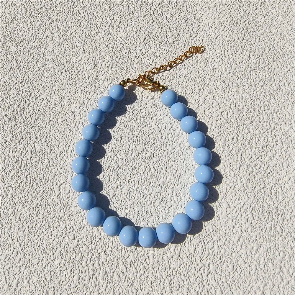 Dogs Necklace Extension Chain Design Pet Collar Fashion Dogs Faux Pearls Necklace Loop DIY Cat Dog Grooming Accessory sky blue
