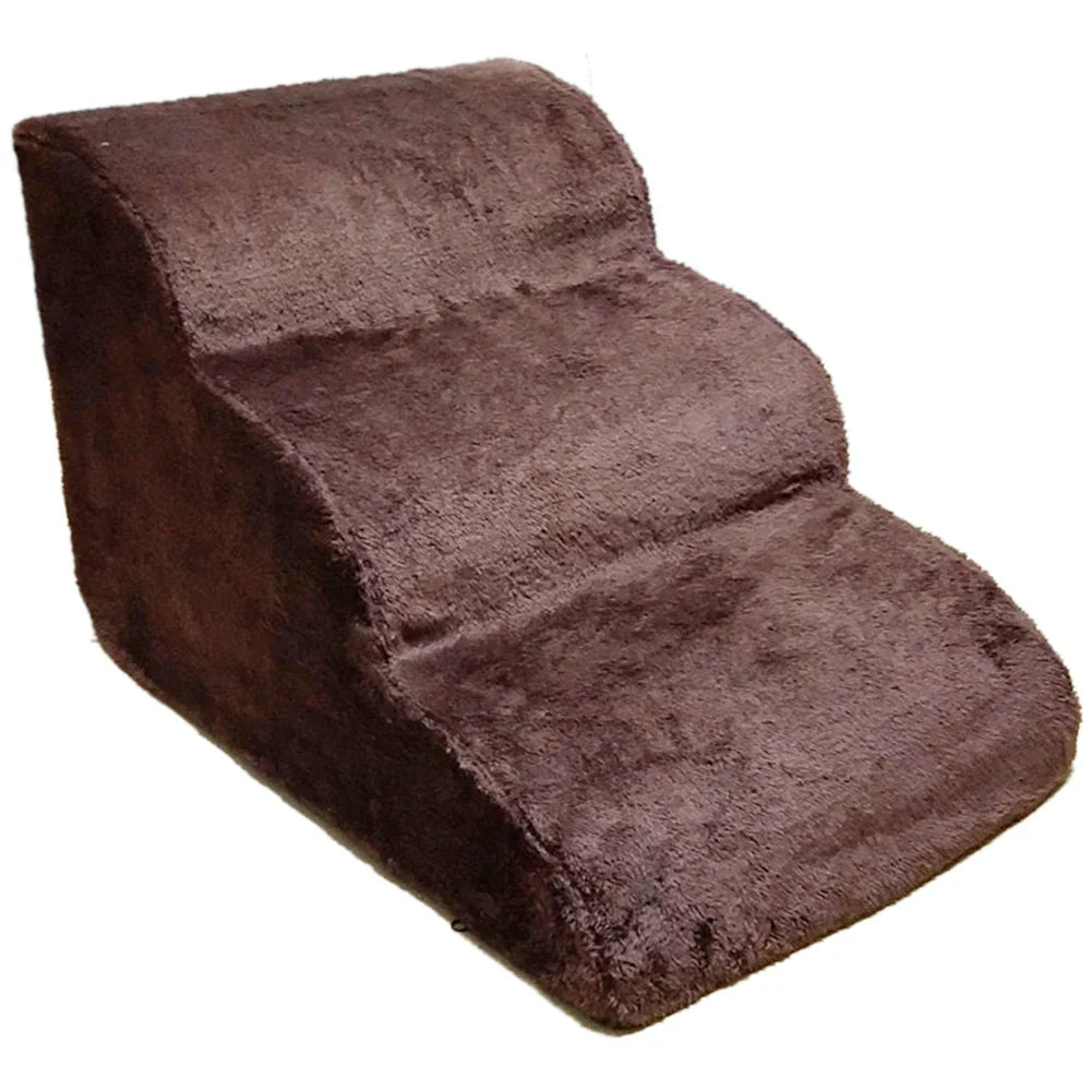 Non-Slip 3-Step Pet Stairs for Dogs & Cats — Removable Washable Cover, Foam Ramp for Bed & Sofa, 23.6 x 16.5 x 15.4 in (60 x 42 x 39 cm) Dark Brown