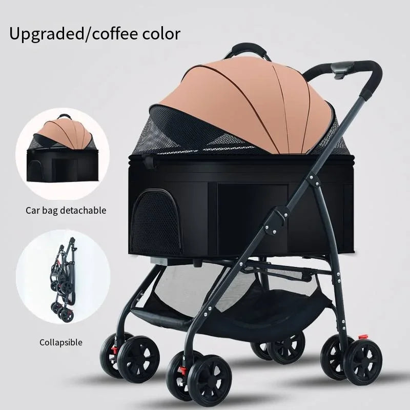 Lightweight Foldable Pet Stroller for Small and Medium Dogs & Cats Portable Outdoor Pet Carrier on Wheels Khaki China Mainland