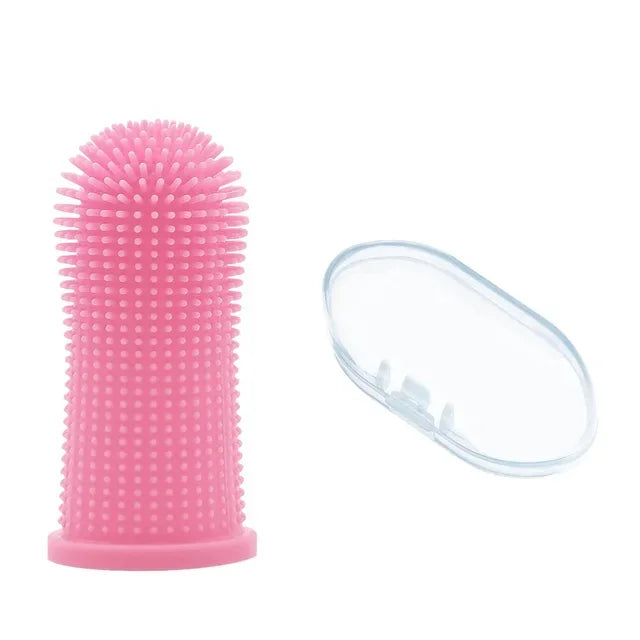 Soft Pet Finger Toothbrush | Dog Teeth Cleaning Breath Care Nontoxic Silicone 1pc-pink