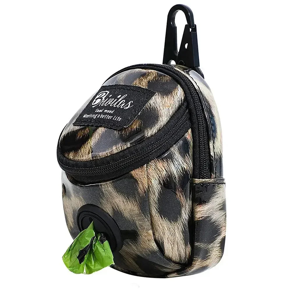 Portable Dog Treat Bag & Poop Bag Dispenser – Waterproof Training Pouch Waist Bag for Walking Leopard print