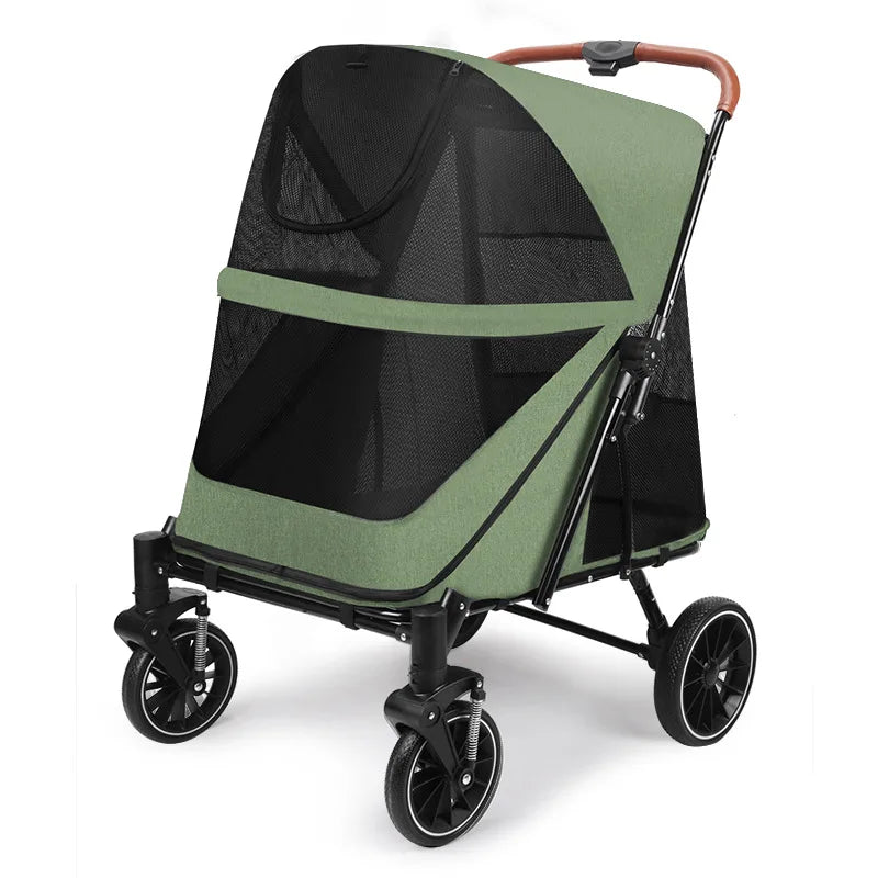 Foldable Pet Stroller for Medium to Large Dogs — 55 kg (121 lb) Load Capacity, Spacious Cabin for Senior Pets green China Mainland