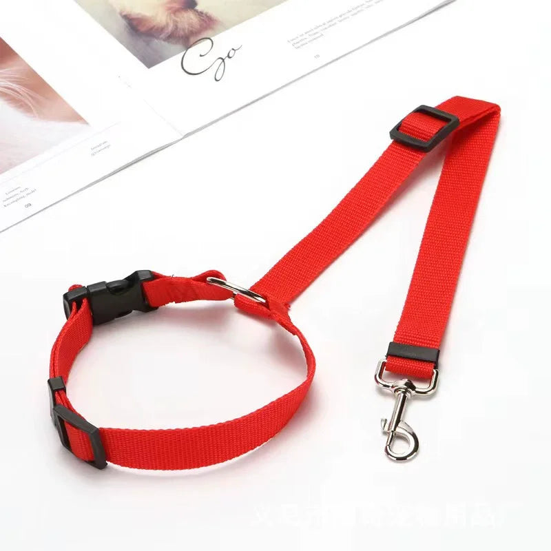 Two-in-One Pet Car Seat Belt Leash Adjustable Nylon Dog Seatbelt Harness for Backseat Safety red round