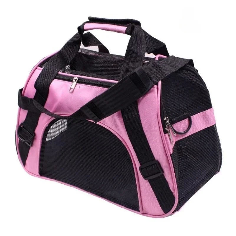 Portable Mesh Pet Carrier Bag – Breathable Foldable Travel Handbag for Small Dogs & Cats Pink