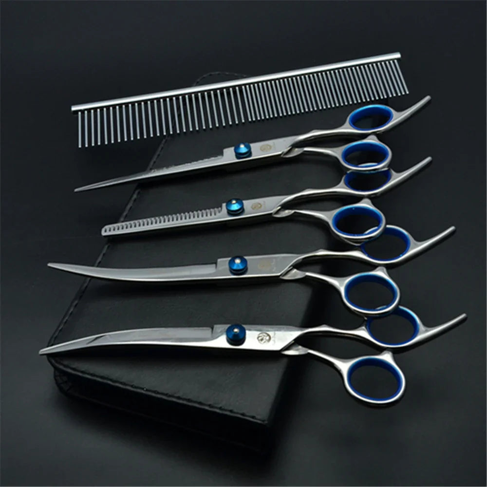 Professional Dog Grooming Scissors Set - 6" (15.2 cm) & 7" (17.8 cm) Stainless Steel Thinning & Curved Pet Shears 7 inch Z3001-Lan-5P-7Y