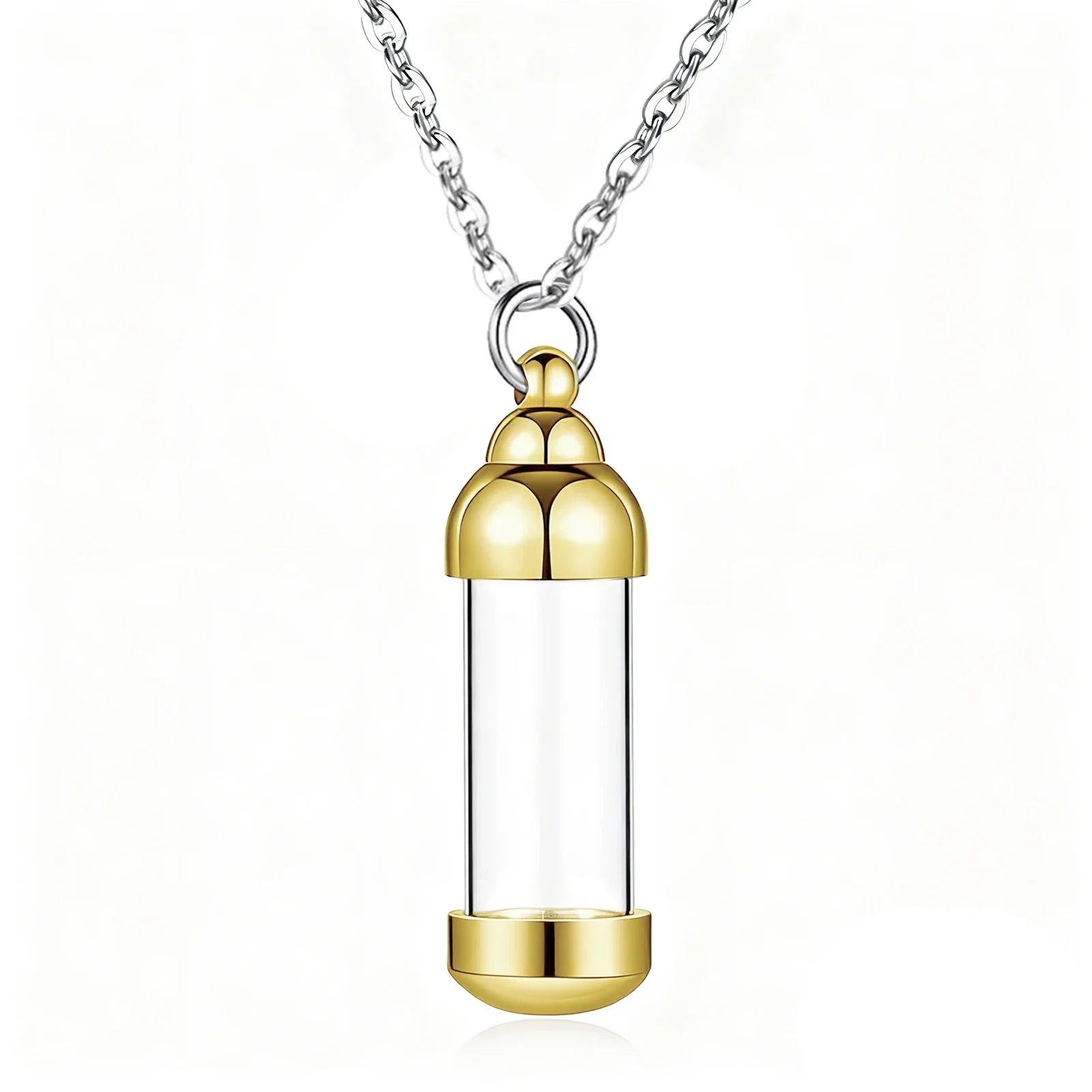 Small Glass Cremation Urn Vial Necklace for Ashes | Memorial Pet Charm Golden