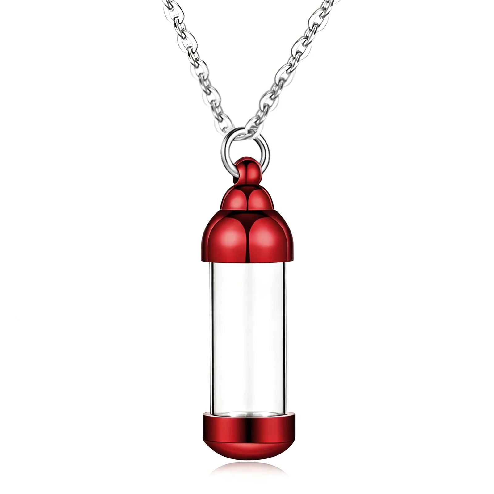 Small Glass Cremation Urn Vial Necklace for Ashes | Memorial Pet Charm Red