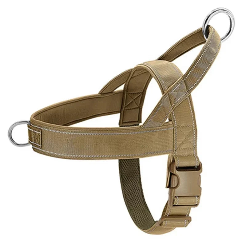 Tactical Anti-Pull Dog Harness - 1000D Nylon Adjustable for Large Dogs, Outdoor Training Vest with Handle & Reflective Khaki